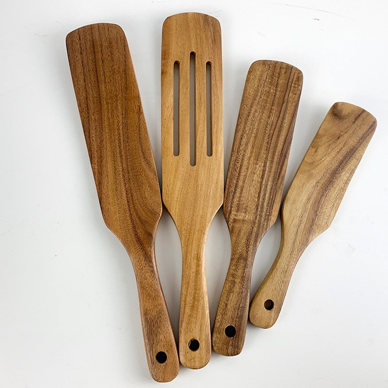 1-7pcs/set  Teak natural wood tableware spoon colander spoon special nano soup skimmer cooking spoon wooden kitchen tool kit