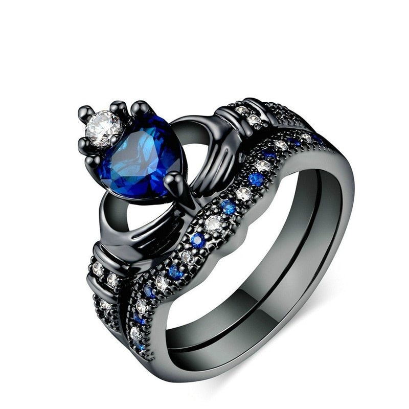 Carofeez Charm Couple Ring Stainless Steel Black Men&#39;s Ring Blue Zircon Women&#39;s Ring Sets Valentine&#39;s Day Wedding Bands