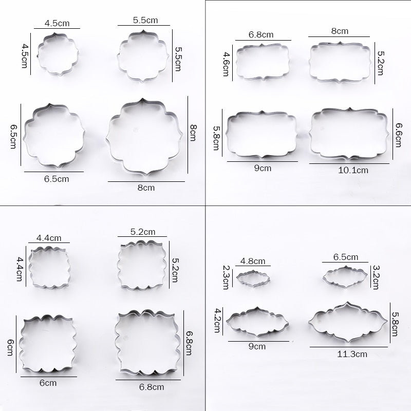 4Pcs/Set Stainless Steel Fondant Mold Cookie Stamper Nameplate Wedding Biscuit Lace Blessing Circle Flower Frame Cake Decoration