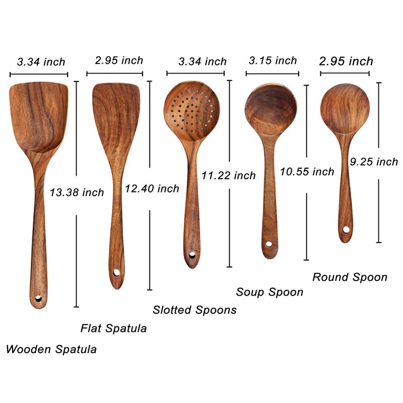 1-7pcs/set  Teak natural wood tableware spoon colander spoon special nano soup skimmer cooking spoon wooden kitchen tool kit