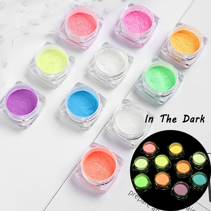 Neon Phosphor Powder, Glow in the Dark Powder, Nail Glitter 10 Colors