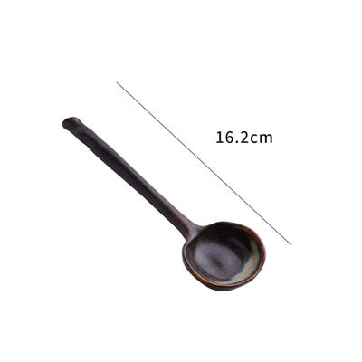 Ceramic Soup Spoon Japanese Tableware Eating Spoon Creative Long handle Spoons Kitchen Cooking Utensil Tool Teaspoon For Kicthen