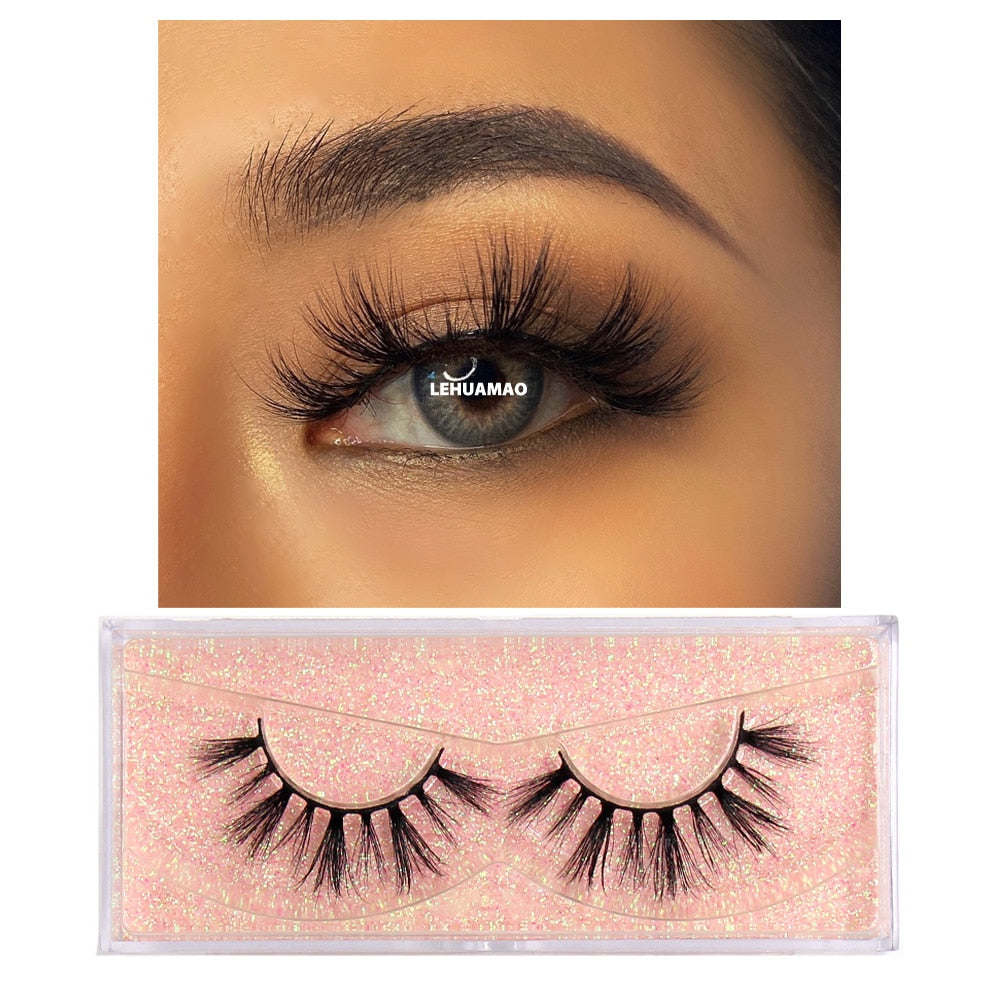 LEHUAMAO Makeup Mink eyelashes Soft fake lashes makeup kit Mink Lashes extension mink eyelashes Handmade Reusable Eyelashes