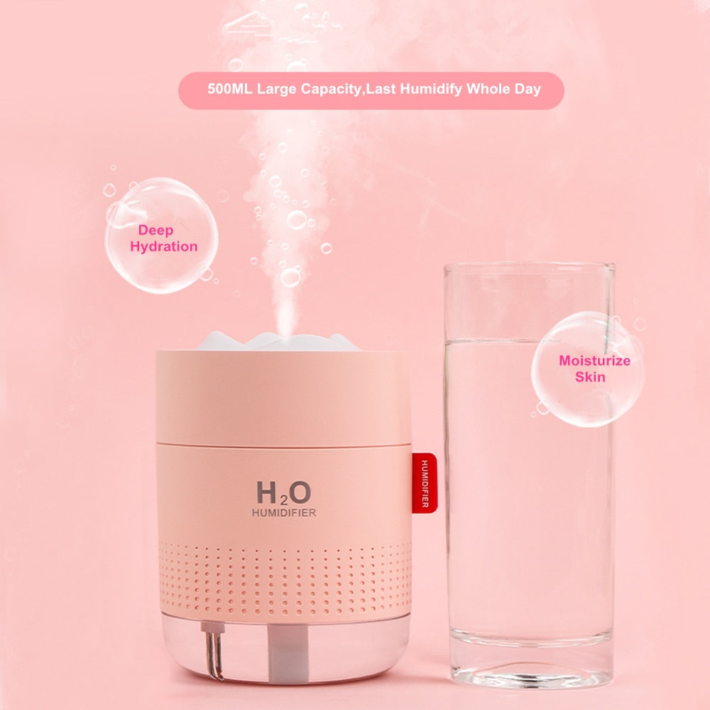 White Snow Mountain Humidifier 500ML Ultrasonic USB Aroma Air Diffuser Soothing Light Aromatherapy Humidificador Home Difusor