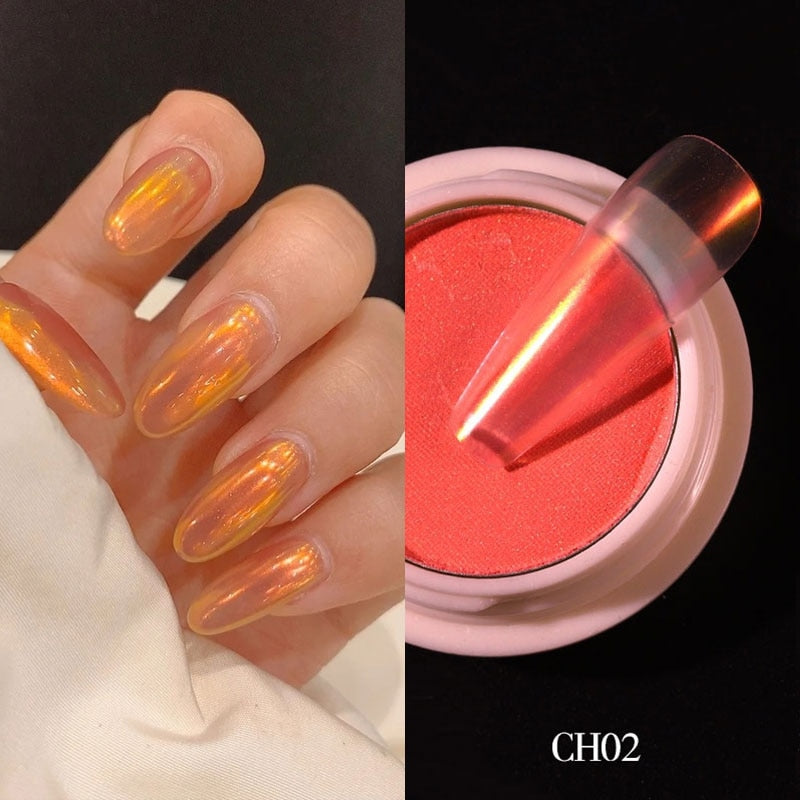 1g/box Transparent Holo Nail Glitter Mirror Aurora Neon Powders Dust Chameleon Nail Art Chrome Pigment Dipping Powder Decoration