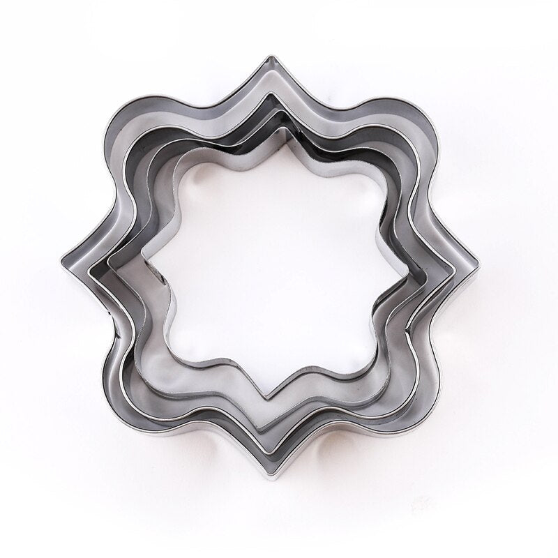 4Pcs/Set Stainless Steel Fondant Mold Cookie Stamper Nameplate Wedding Biscuit Lace Blessing Circle Flower Frame Cake Decoration