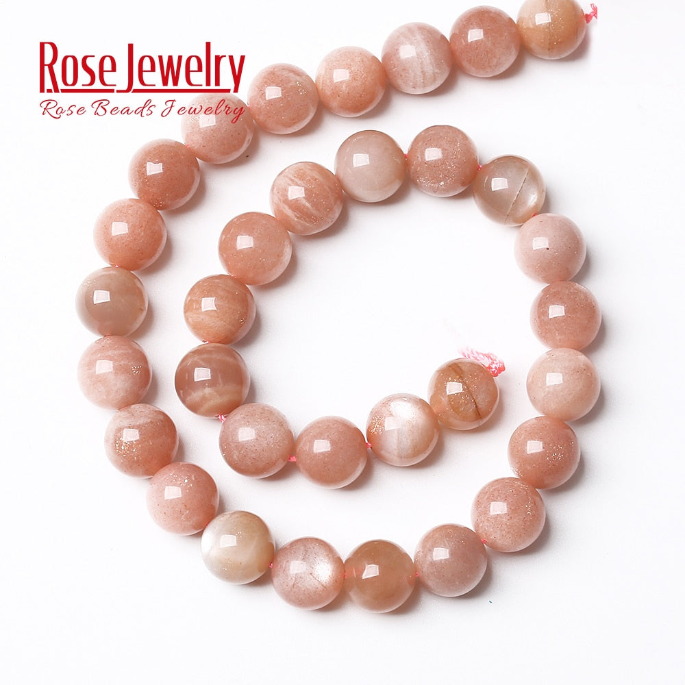 AAAAA Quality Natural Sunstone Quartz Peach Round Loose Beads 15&quot; Strand 4 6 8 10 12 MM Pick Size For Jewelry Making Bracelet