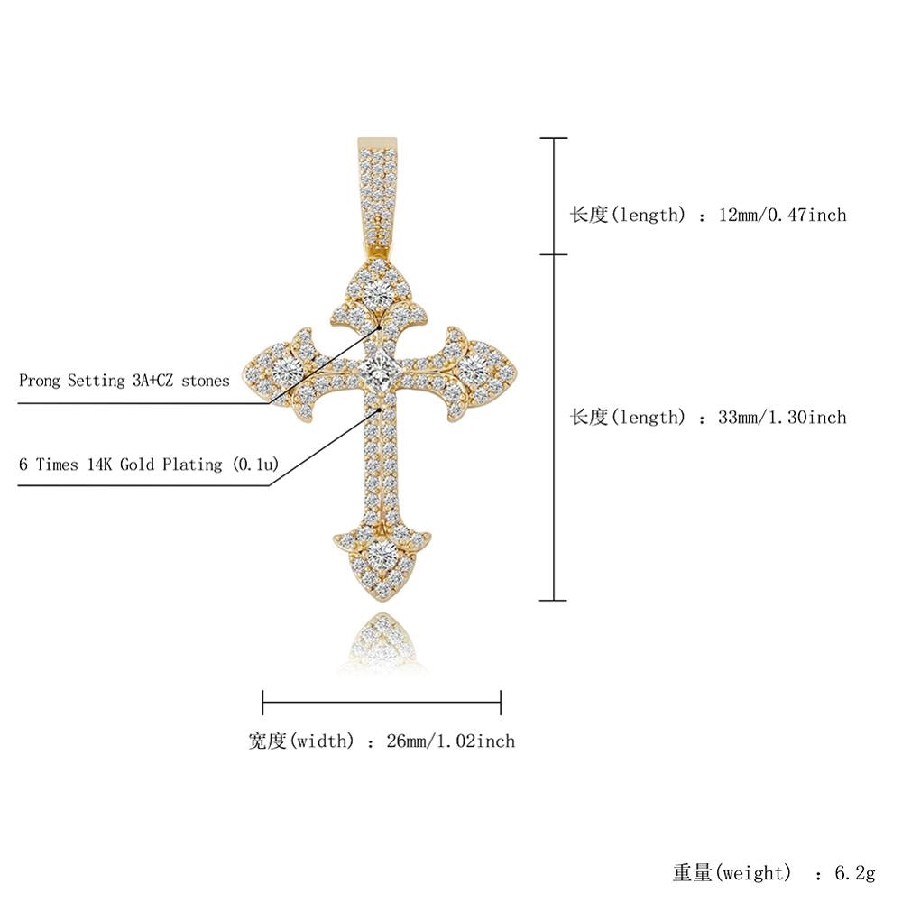 TOPGRILLZ Cross Pendant Ice Crystal Cubic Zircon Cross Pendant Necklace For Men Hip Hop Jewelry Gift