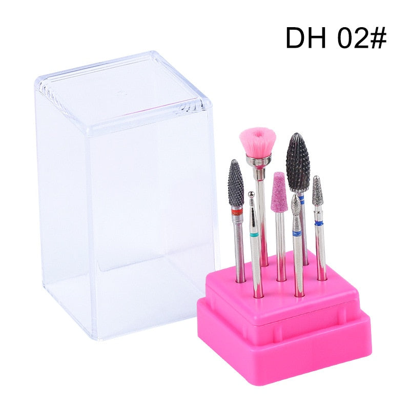 Combined Milling Cutters Set For Manicure , Ceramic Nail Drill Bits Kit Electric Removing Gel Polishing Tools