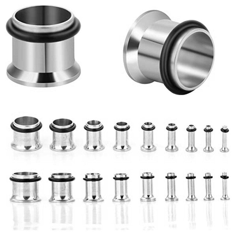 16/18PCS Stainless Steel Ear Stretching Kit Tunnel Screw Fit Gauge 14G-00G Ear Stretching Set Starter Gauge Plug Ear Tunnel Set