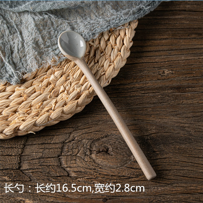 Ceramic Soup Spoon Japanese Tableware Eating Spoon Creative Long handle Spoons Kitchen Cooking Utensil Tool Teaspoon For Kicthen