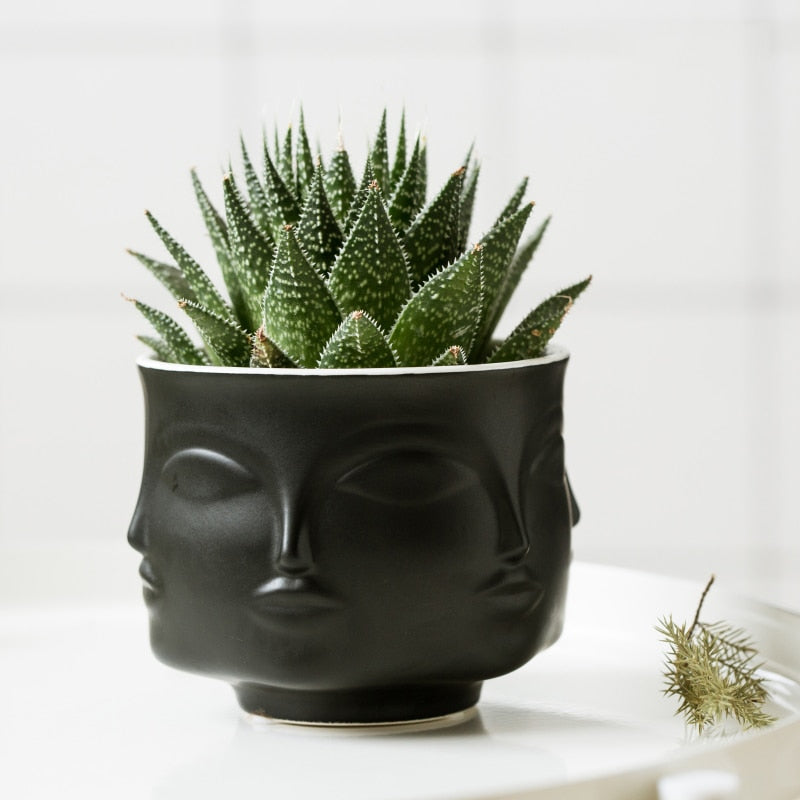 Nordic style Ceramic vase face design Ceramic vase home decor accessories tools Black White Gold plant pot flower pot