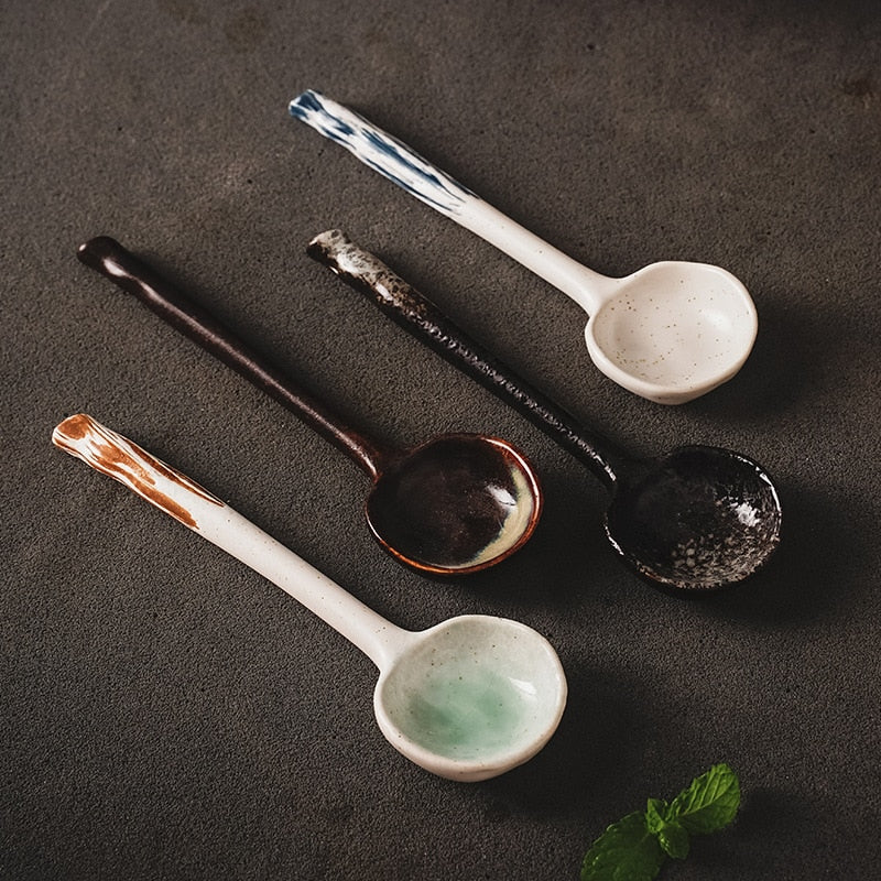 Ceramic Soup Spoon Japanese Tableware Eating Spoon Creative Long handle Spoons Kitchen Cooking Utensil Tool Teaspoon For Kicthen