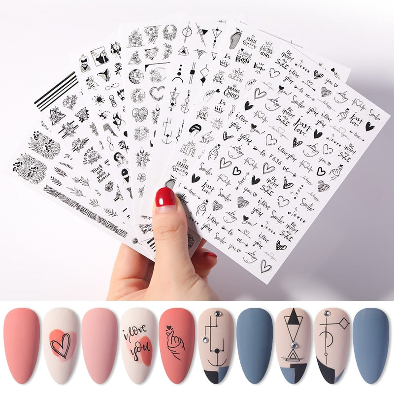 1PC Heart Love Design 3D Nail Sticker English Letter stickers Face Pattern Trasnfer Sliders Valentine&#39;s Day Nail Art Decoration