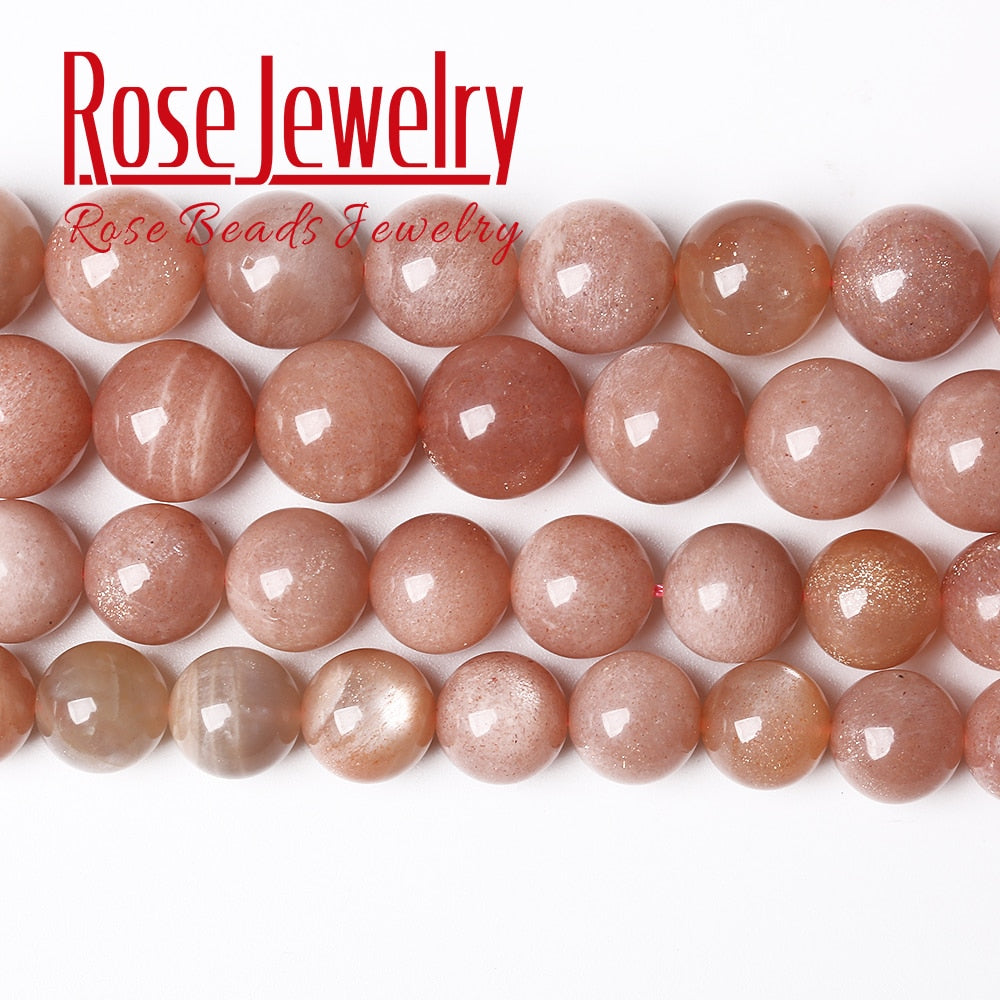 AAAAA Quality Natural Sunstone Quartz Peach Round Loose Beads 15&quot; Strand 4 6 8 10 12 MM Pick Size For Jewelry Making Bracelet