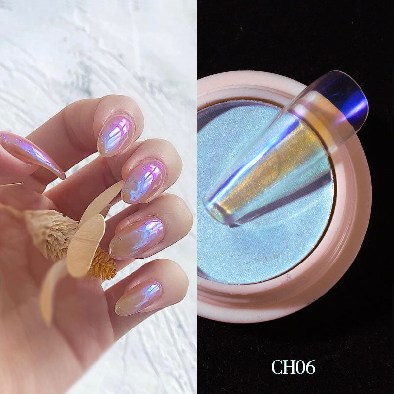 1g/box Transparent Holo Nail Glitter Mirror Aurora Neon Powders Dust Chameleon Nail Art Chrome Pigment Dipping Powder Decoration