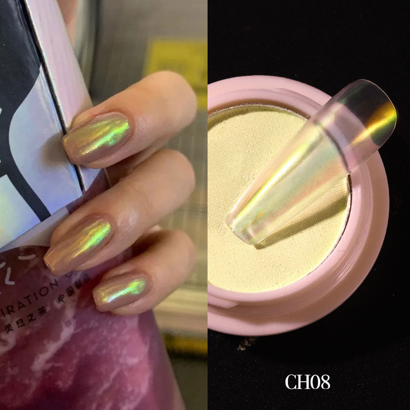 1g/box Transparent Holo Nail Glitter Mirror Aurora Neon Powders Dust Chameleon Nail Art Chrome Pigment Dipping Powder Decoration