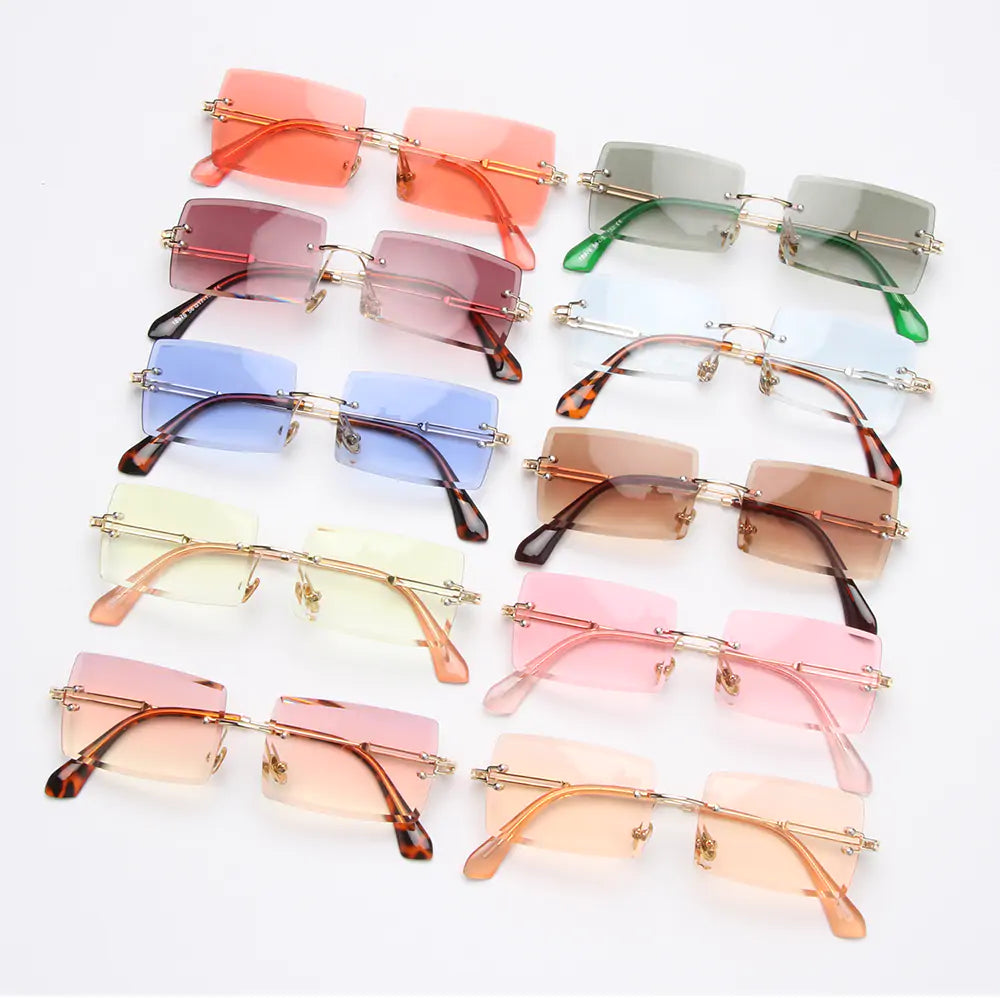 Rimless Small Rectangle Sunglasses UV400 Eyewear