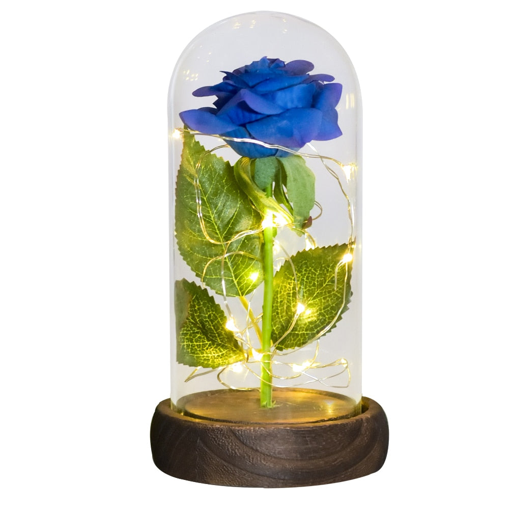 Mothers Day Gifts Beauty and The Beast Preserved Roses In Glass Galaxy Rose LED Light Artificial Flower Gift for Mom Women Girls