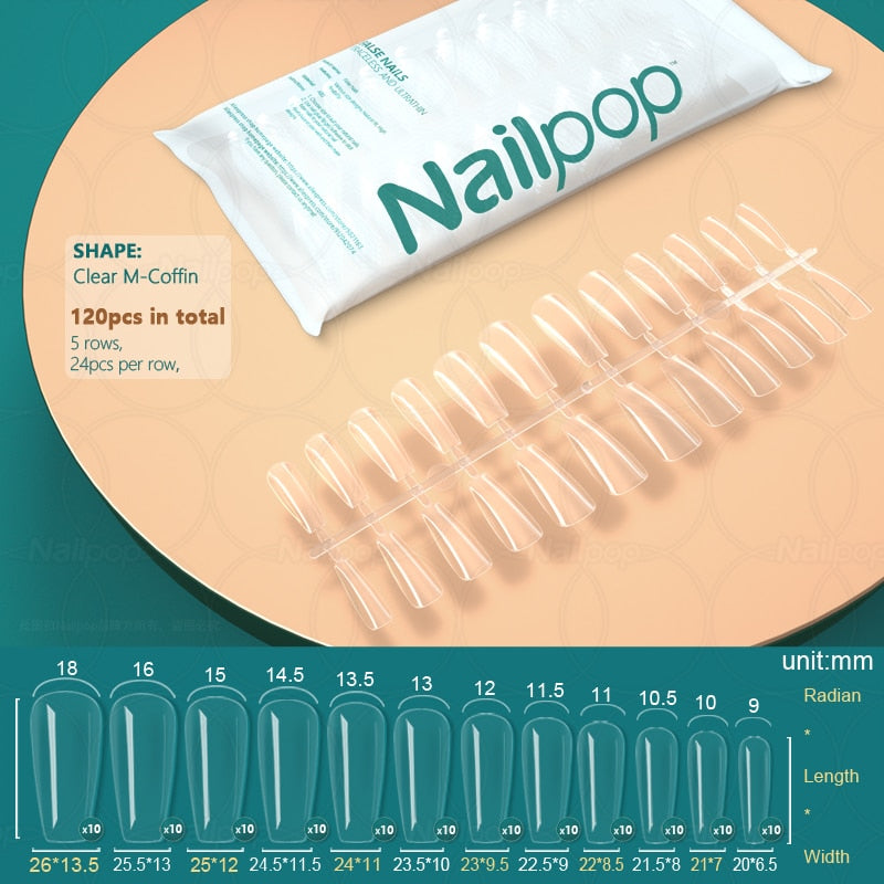 NAILPOP 120pcs False Nails Acrylic Press on Nails Coffin Artificial Nails Clear Fake Nail Tips for Extension Manicure Tool