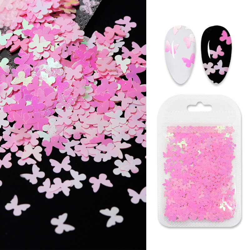 Holographic Red Butterfly Nail Art Glitter Sequins Decoration 3D Laser Sheet Manicure Charms Parts For Nail Design Accessories