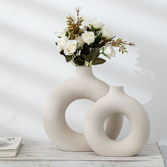 Nordic Ceramic Vase for Pampas Grass Donuts Flower Pot Home Decoration Accessories Office Living Room Interior Table Desk Decor