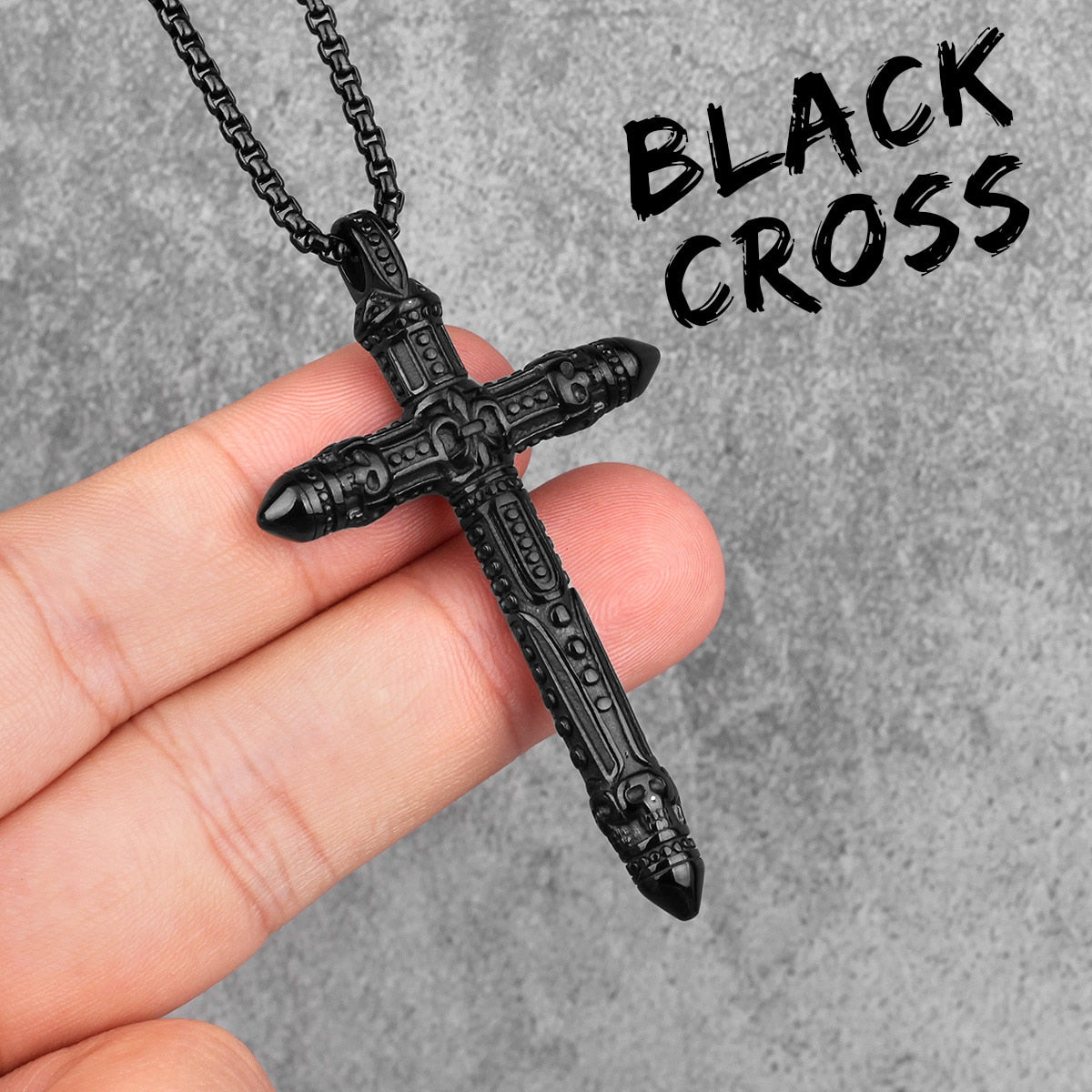 Stainless Steel Black Silver Color Cross Men Necklaces Pendants Chain Punk for Boyfriend Male Jewelry Creativity Gift Wholesale