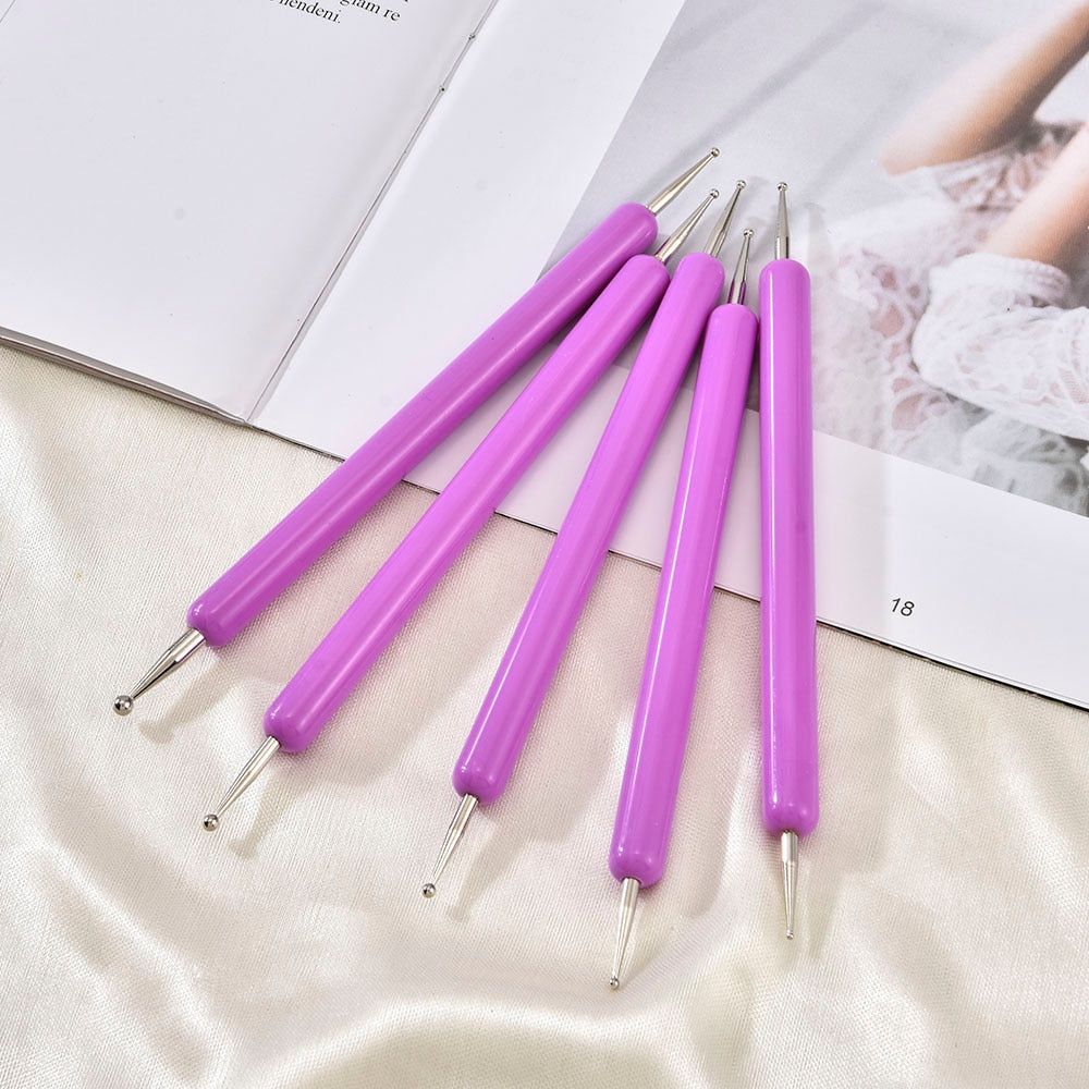 5 Pcs/Sets Nail Art Pen 2 In 1 Double Ends Dotting Drawing Painting UV Gel Liner Polish Brush Set Nail Art Dotting Tools