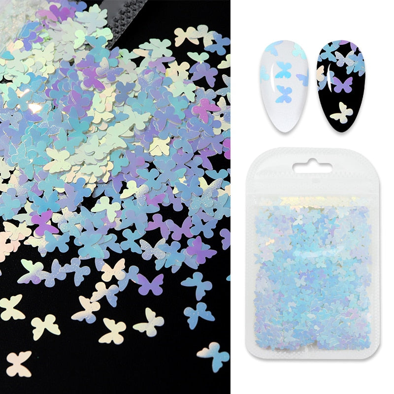 Holographic Red Butterfly Nail Art Glitter Sequins Decoration 3D Laser Sheet Manicure Charms Parts For Nail Design Accessories