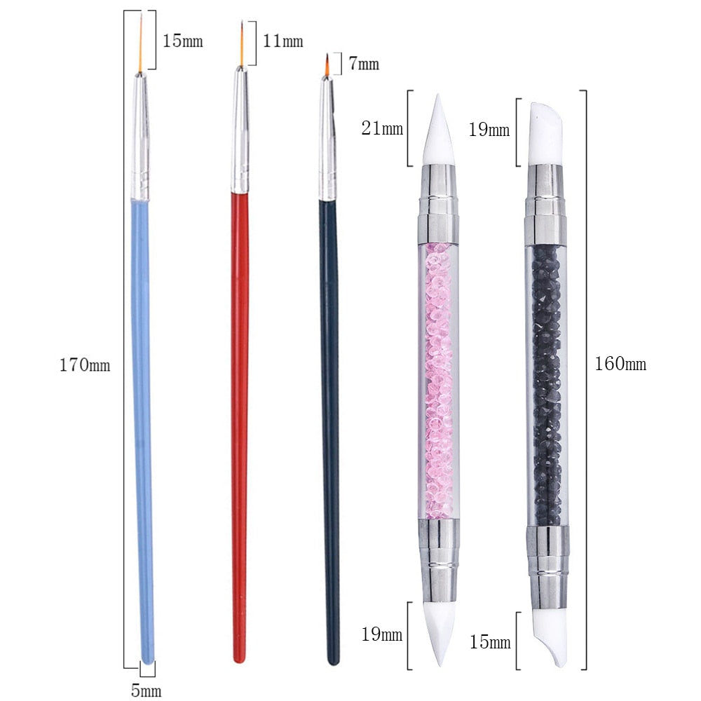 5 Pcs/Sets Nail Art Pen 2 In 1 Double Ends Dotting Drawing Painting UV Gel Liner Polish Brush Set Nail Art Dotting Tools