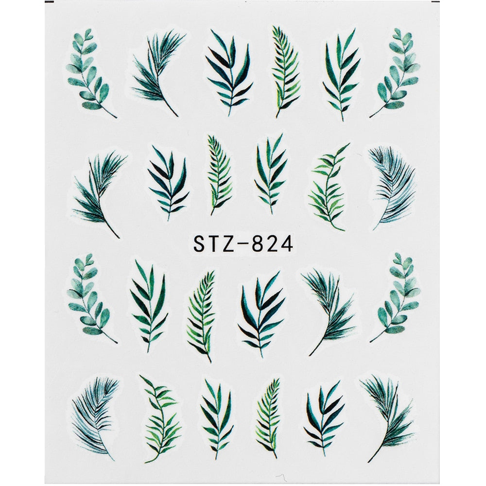 1Pcs Water Nail Decal and Sticker Flower Leaf Tree Green Simple Summer DIY Slider for Manicure Nail Art Watermark Manicure Decor