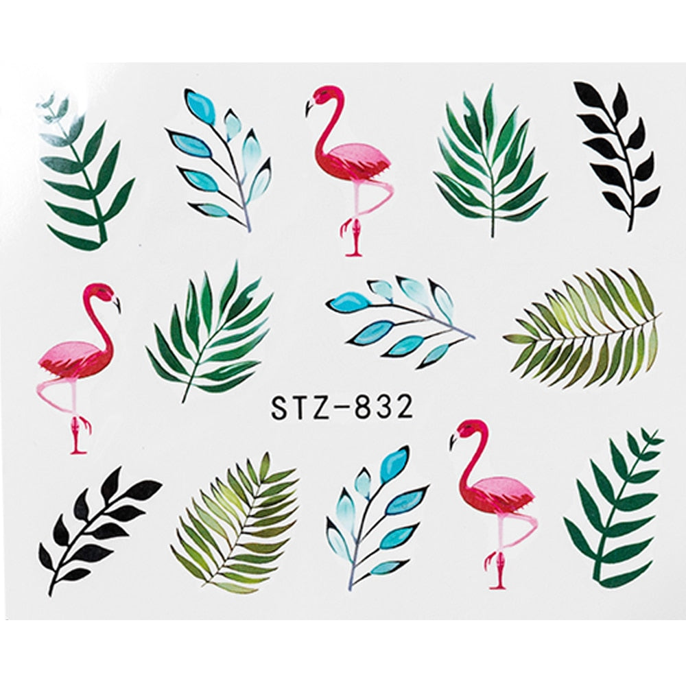 1Pcs Water Nail Decal and Sticker Flower Leaf Tree Green Simple Summer DIY Slider for Manicure Nail Art Watermark Manicure Decor