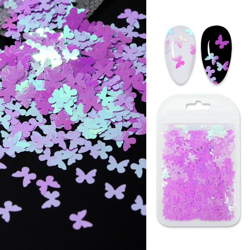 Holographic Red Butterfly Nail Art Glitter Sequins Decoration 3D Laser Sheet Manicure Charms Parts For Nail Design Accessories