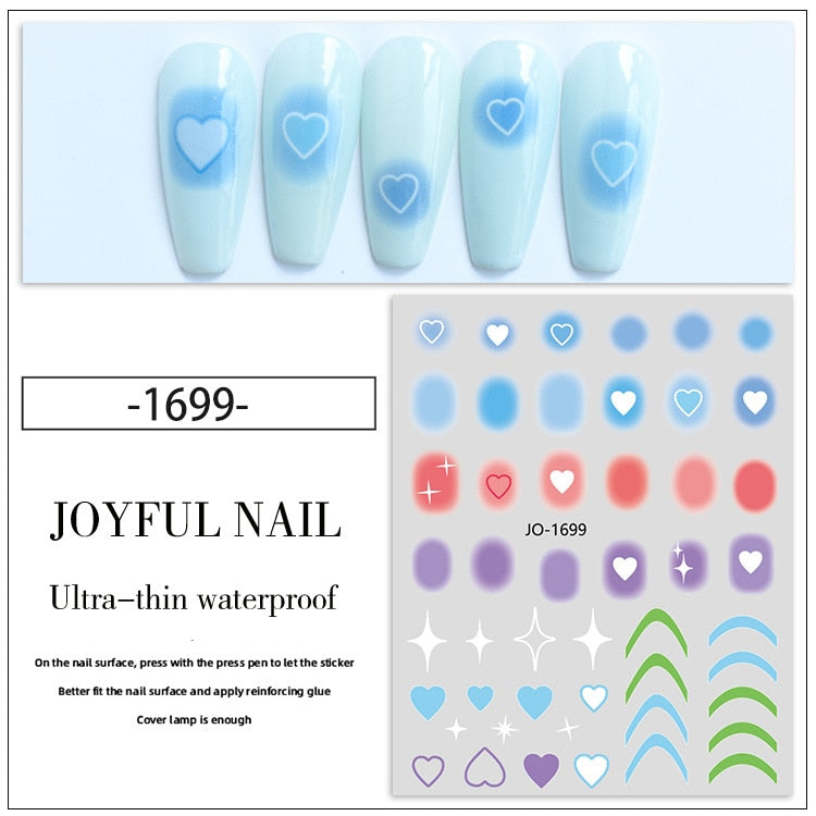 1PC Heart Love Design 3D Nail Sticker English Letter stickers Face Pattern Trasnfer Sliders Valentine&#39;s Day Nail Art Decoration