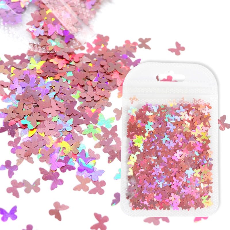 Holographic Red Butterfly Nail Art Glitter Sequins Decoration 3D Laser Sheet Manicure Charms Parts For Nail Design Accessories