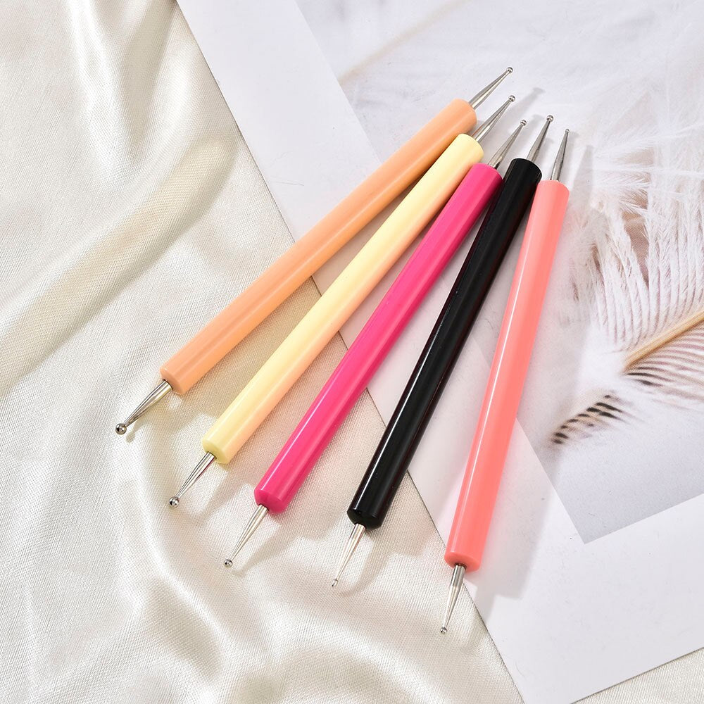 5 Pcs/Sets Nail Art Pen 2 In 1 Double Ends Dotting Drawing Painting UV Gel Liner Polish Brush Set Nail Art Dotting Tools