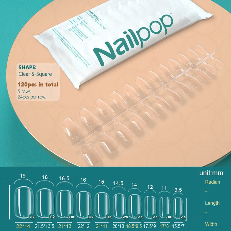 NAILPOP 120pcs False Nails Acrylic Press on Nails Coffin Artificial Nails Clear Fake Nail Tips for Extension Manicure Tool