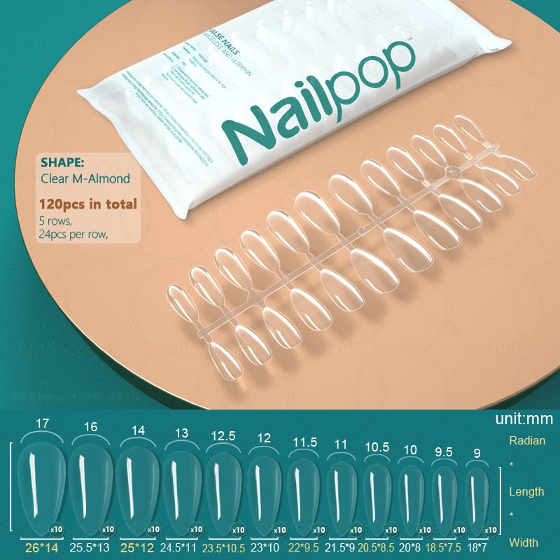 NAILPOP 120pcs False Nails Acrylic Press on Nails Coffin Artificial Nails Clear Fake Nail Tips for Extension Manicure Tool