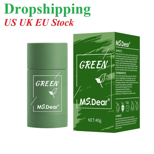 Dropshipping Green Tea Cleansing Solid Mask Purifying Clay Stick Mask Skin Care Anti Acne Remove Blackhead Mud Mask Dropship