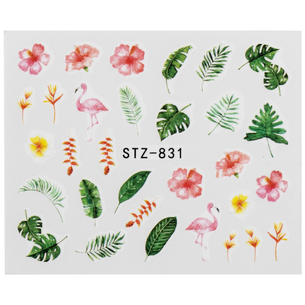 1Pcs Water Nail Decal and Sticker Flower Leaf Tree Green Simple Summer DIY Slider for Manicure Nail Art Watermark Manicure Decor