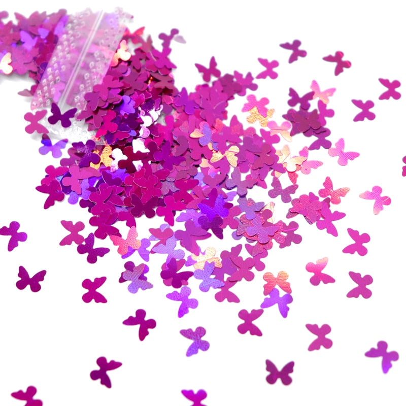 Holographic Red Butterfly Nail Art Glitter Sequins Decoration 3D Laser Sheet Manicure Charms Parts For Nail Design Accessories