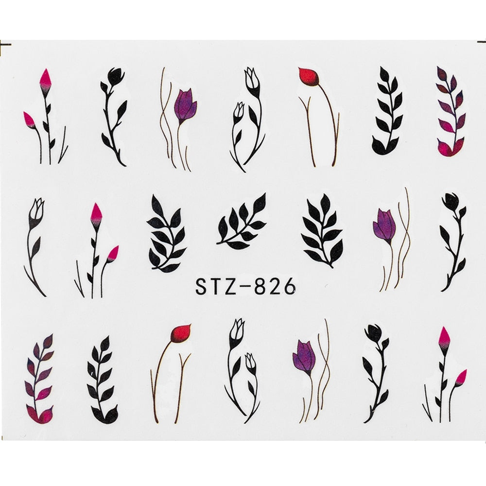 1Pcs Water Nail Decal and Sticker Flower Leaf Tree Green Simple Summer DIY Slider for Manicure Nail Art Watermark Manicure Decor