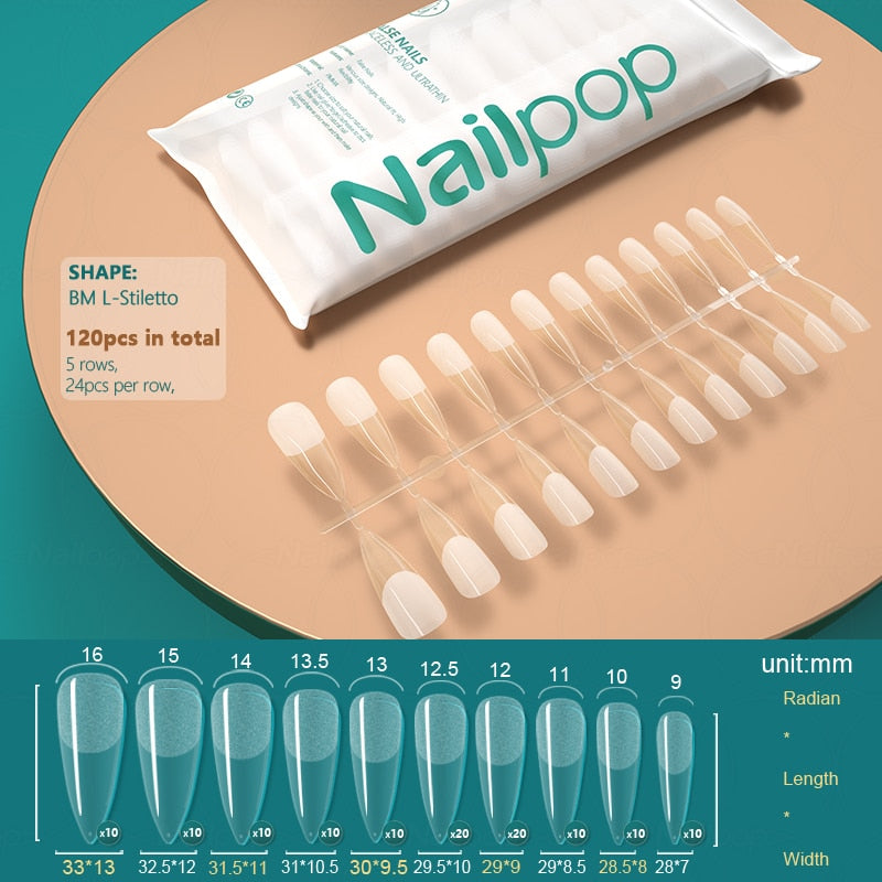 NAILPOP 120pcs False Nails Acrylic Press on Nails Coffin Artificial Nails Clear Fake Nail Tips for Extension Manicure Tool