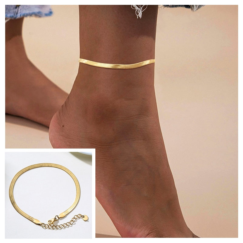 Snake Chain Anklet for Women Girls Adjustable Summer Beach Chain Anklet Bracelet Mother&#39;s Day Gifts Stainless Steel Not Allergic