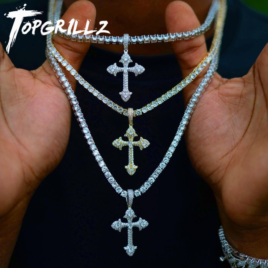 TOPGRILLZ Cross Pendant Ice Crystal Cubic Zircon Cross Pendant Necklace For Men Hip Hop Jewelry Gift