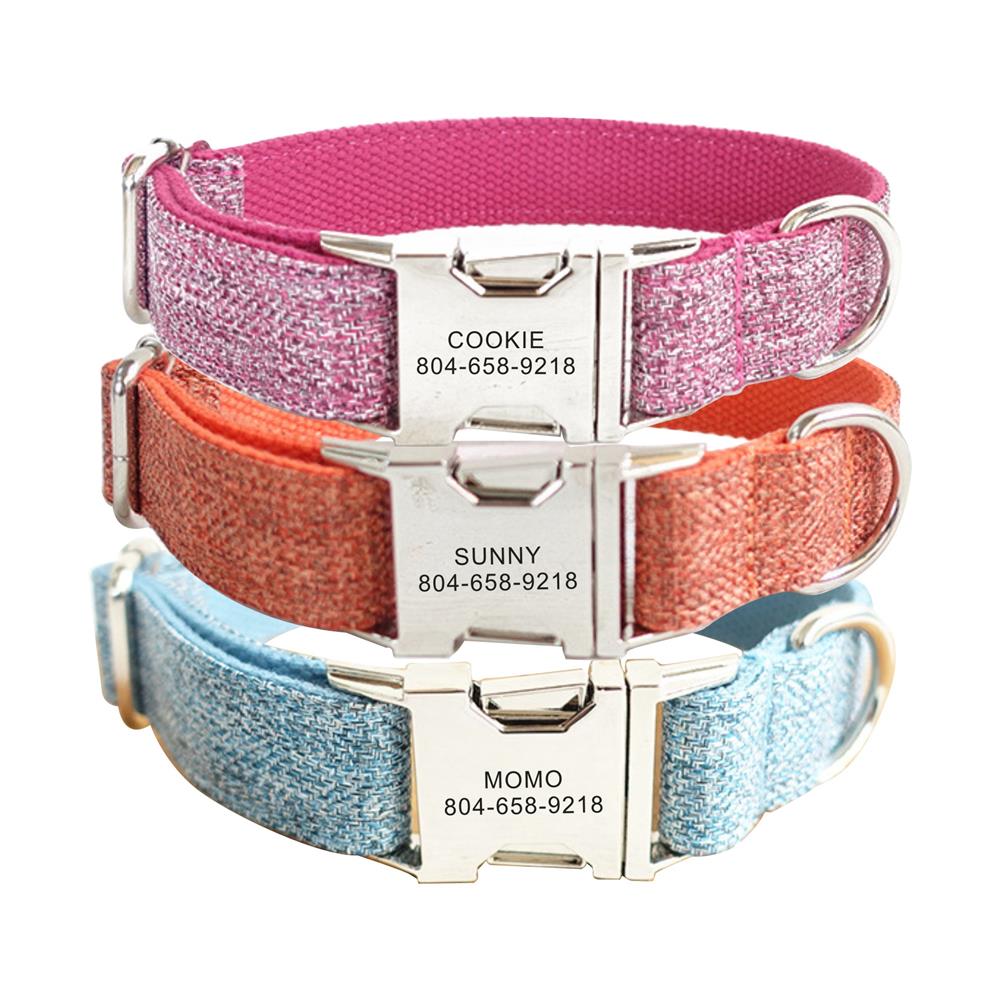 Personalized Dog Collar Customized Pet Collars Free Engraving ID Nameplate Tag Pet Accessory Suit Fiber Puppy Collars Leash Set