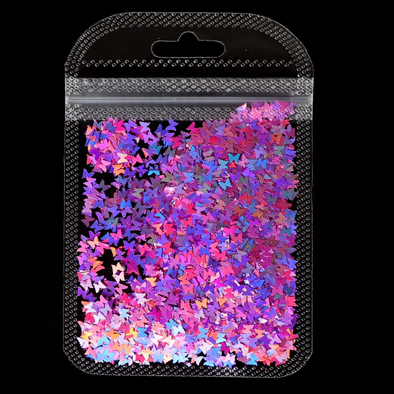 Holographic Red Butterfly Nail Art Glitter Sequins Decoration 3D Laser Sheet Manicure Charms Parts For Nail Design Accessories