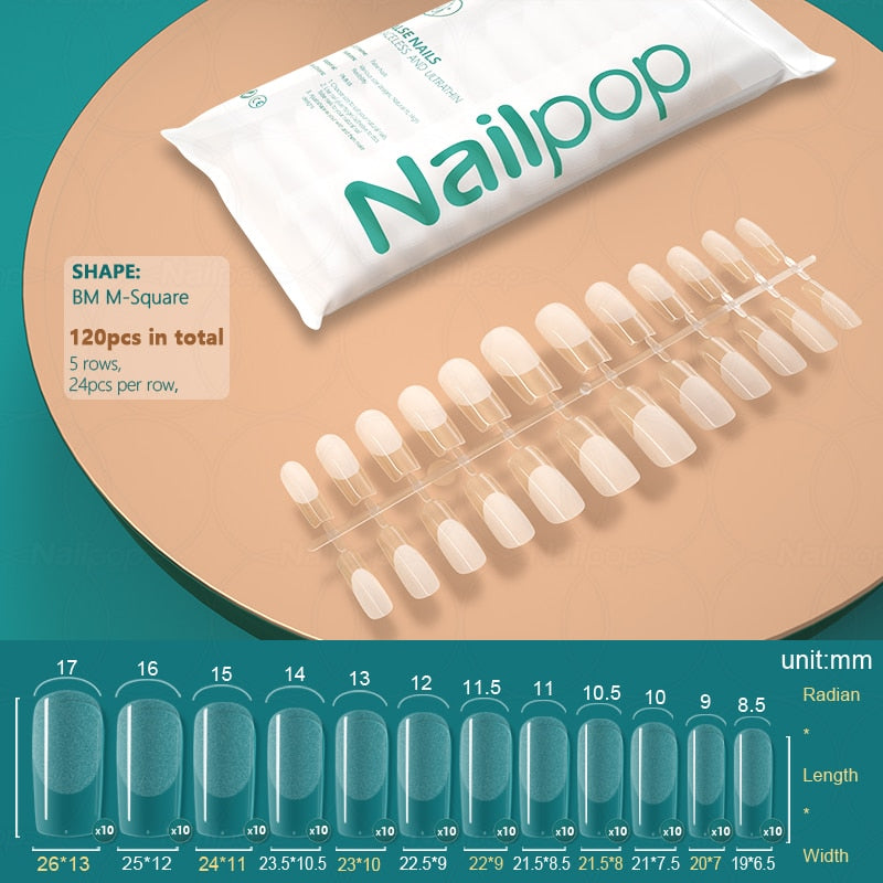 NAILPOP 120pcs False Nails Acrylic Press on Nails Coffin Artificial Nails Clear Fake Nail Tips for Extension Manicure Tool