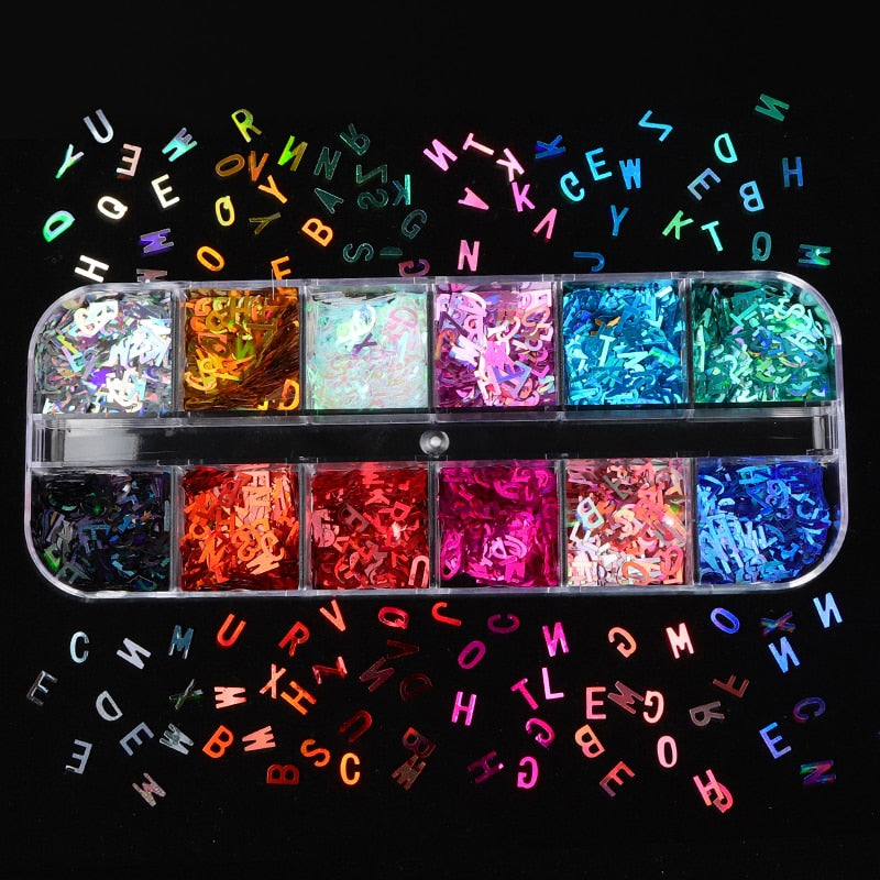 Holographic Glitter Letter Shape Resin Filling Sequins Paillette Jewelry Epoxy DIY Resin Mold Decoration Nail Art Glitter Flakes