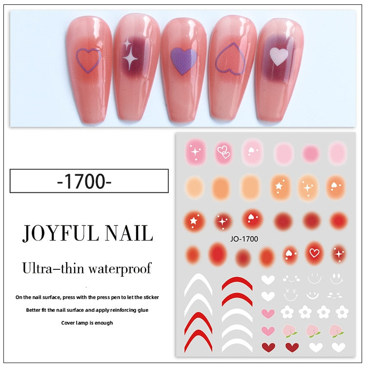 1PC Heart Love Design 3D Nail Sticker English Letter stickers Face Pattern Trasnfer Sliders Valentine&#39;s Day Nail Art Decoration